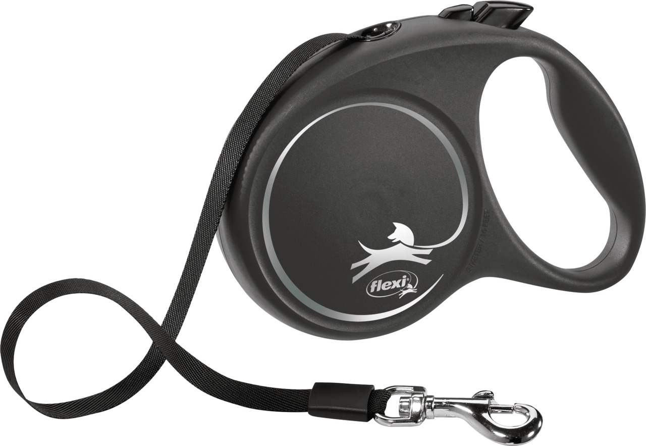 Flexi Rollleine "New Classic" für Hunde, ergonom. Griff, stabiler Karabiner, flexible Bewegungsfreiheit, schwarz.