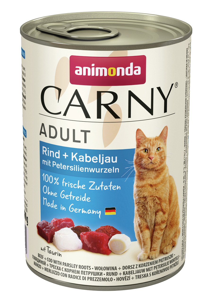 Animonda Carny Katzenfutter Adult, Rind+Kabeljau+Petersilienwurzeln, 400 g, 100% frische Zutaten, ohne Getreide, Made in Germany.