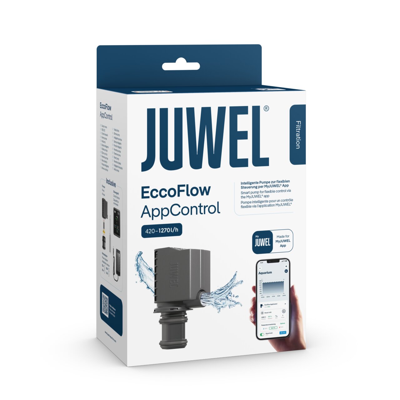 JUWEL Eccoflow AppControl Filterpumpe für Aquarien, Zielgruppe Aquarianer, 420–1270 l-h, steuerbar per MyJUWEL App.
