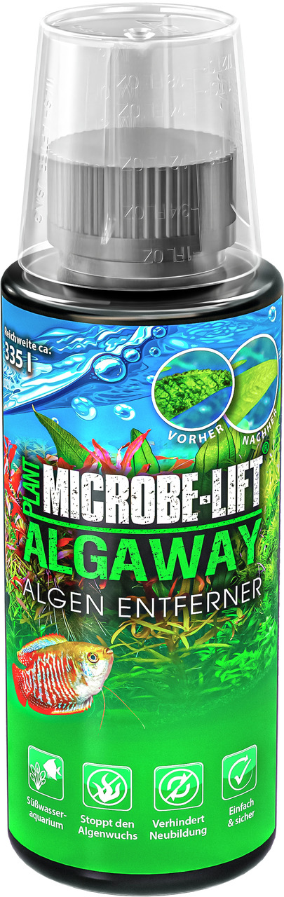 MICROBE-LIFT AlgAway Algenentferner, für Süßwasseraquarien, 335 ml, "Einfach & sicher", "Stoppt den Algenwuchs", gegen Algenwachstum.