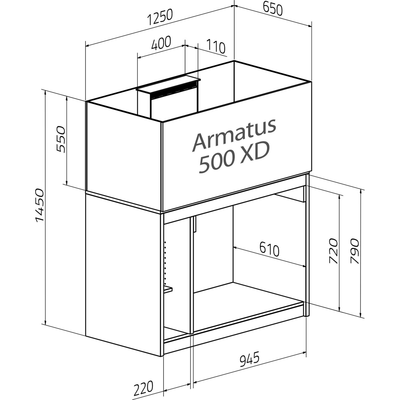 Aqua Medic Armatus 500 XD Aquarium, 1450x1250x650 mm, inkl. Unterschrank, ideal für Aquaristik-Fans.