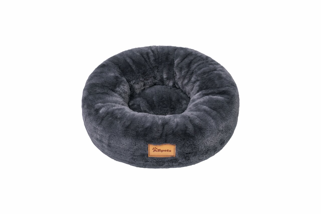 Rundes, graues Tierbett von Allpets mit flauschiger Oberfläche. Geeignet für Hunde und Katzen. Bequem und kuschelig.