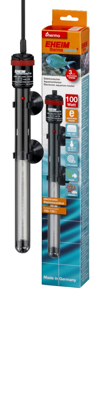 EHEIM Thermocontrol Aquarium-Heizer 100W, für 100-150L, schwarz, roter Drehknopf, Saugnäpfe, "Made in Germany", 3 Jahre Garantie.