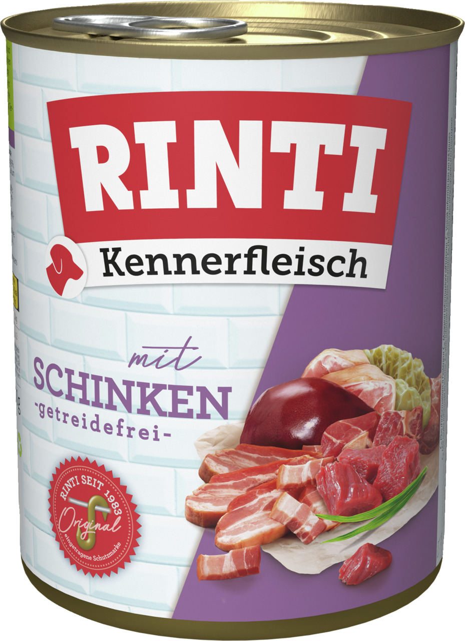 RINTI Kennerfleisch Schinken, Hunde, getreidefrei, 800 g, frische Fleischstücke.