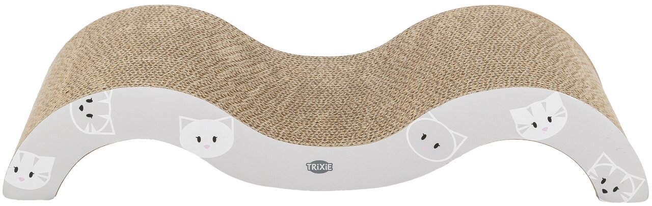 TRIXIE Kratzwelle für Katzen, Krallenpflege & Spiel, robustes Wellpappmaterial, Katzendesign, Maße: ca. 50x23x15 cm.