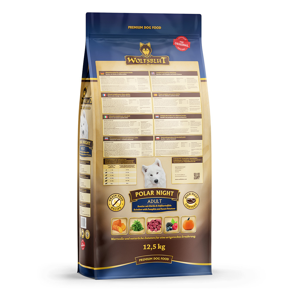 Wolfsblut Polar Night Adult, 12,5 kg, Trockenfutter für ausgewachsene Hunde, mit Rentier, Kürbis & Süßkartoffeln, getreidefrei.