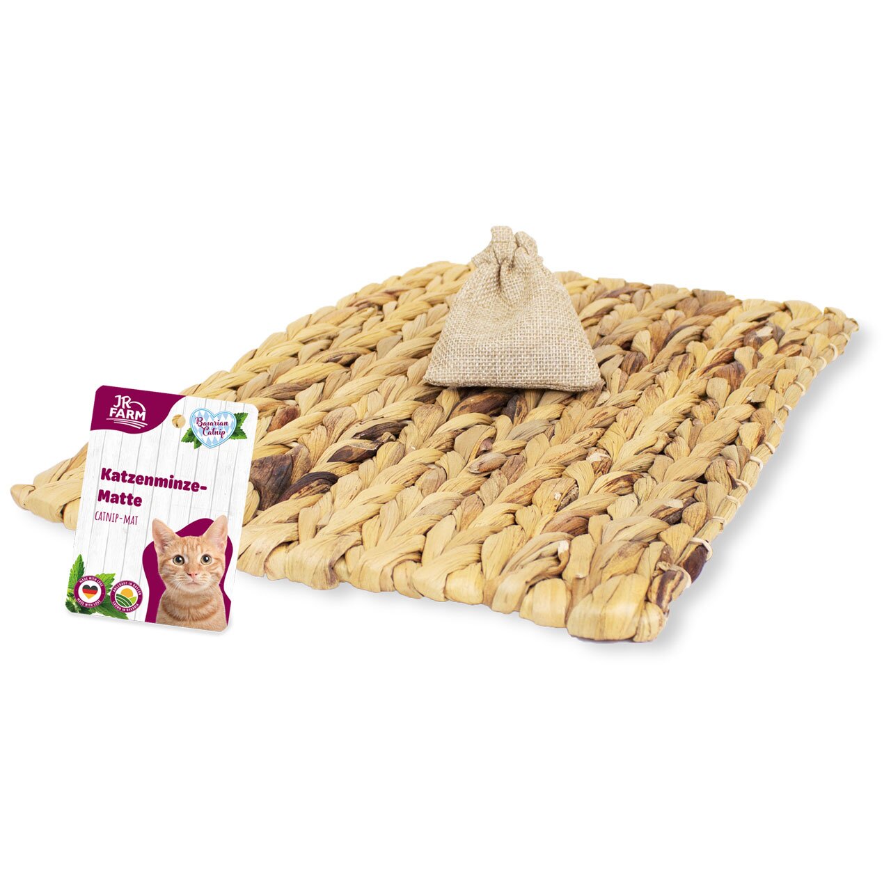 JR FARM Katzenminze-Matte mit Duft für Katzen, inklusive Minzebeutel, aus Naturmaterialien, ansprechend geflochten.