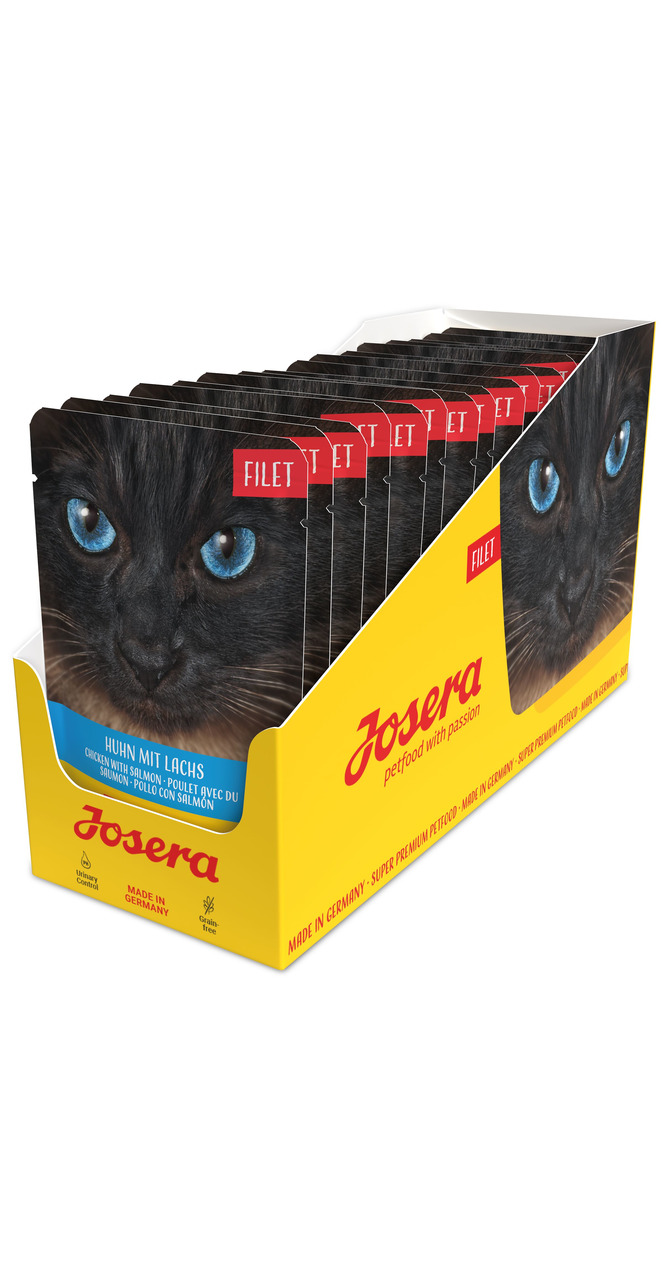 Josera Katzenfutter „Huhn mit Lachs“, für Katzen, getreidefrei, Made in Germany, 12 Beutel.