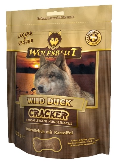 Wolfsblut Wild Duck Hundesnacks, hypoallergen, Entenfleisch & Kartoffel, 225 g, ohne künstl. Zusätze.