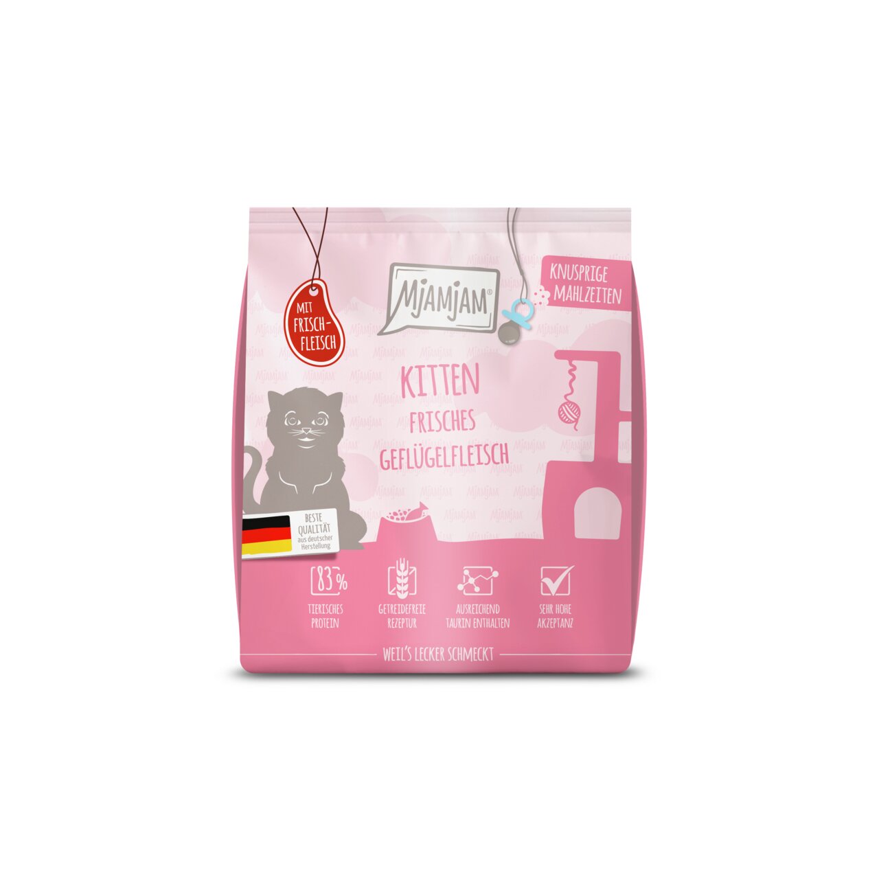 MJAMJAM Kitten Trockenfutter Geflügel, 833% tierisches Protein, für Katzenkinder, 1,5kg, glutenfrei, hohe Akzeptanz.