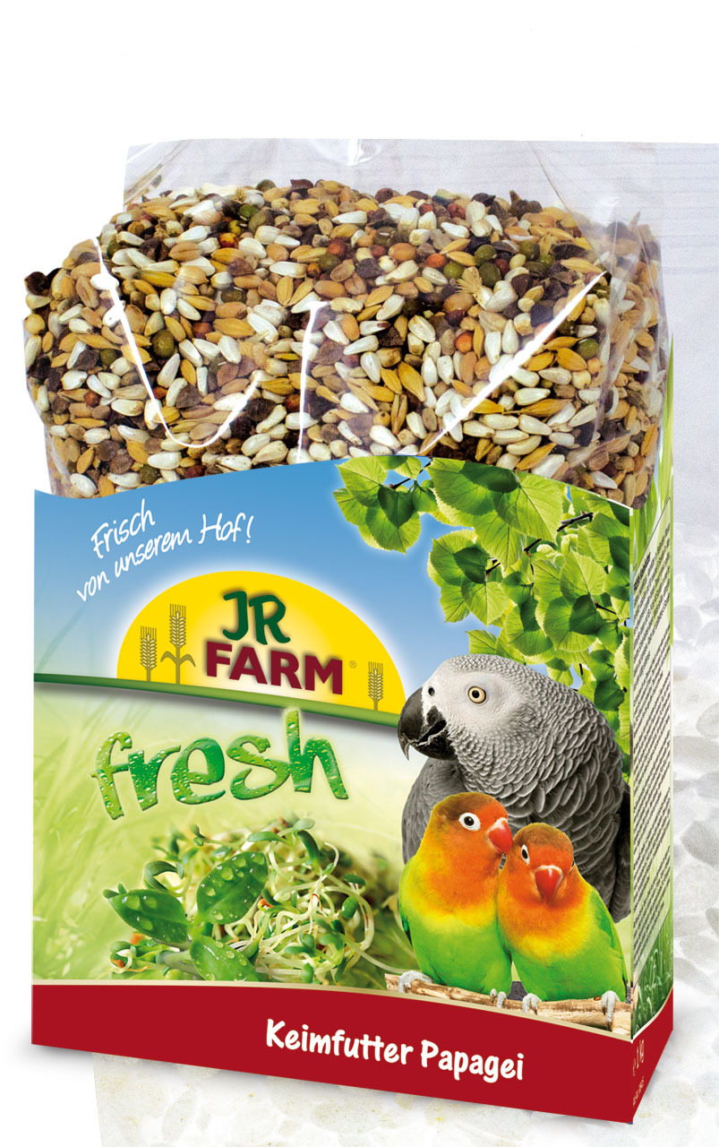JR FARM fresh Keimfutter Papagei, für Papageien, mit frischen Keimlingen, „Frisch von unserem Hof!“.