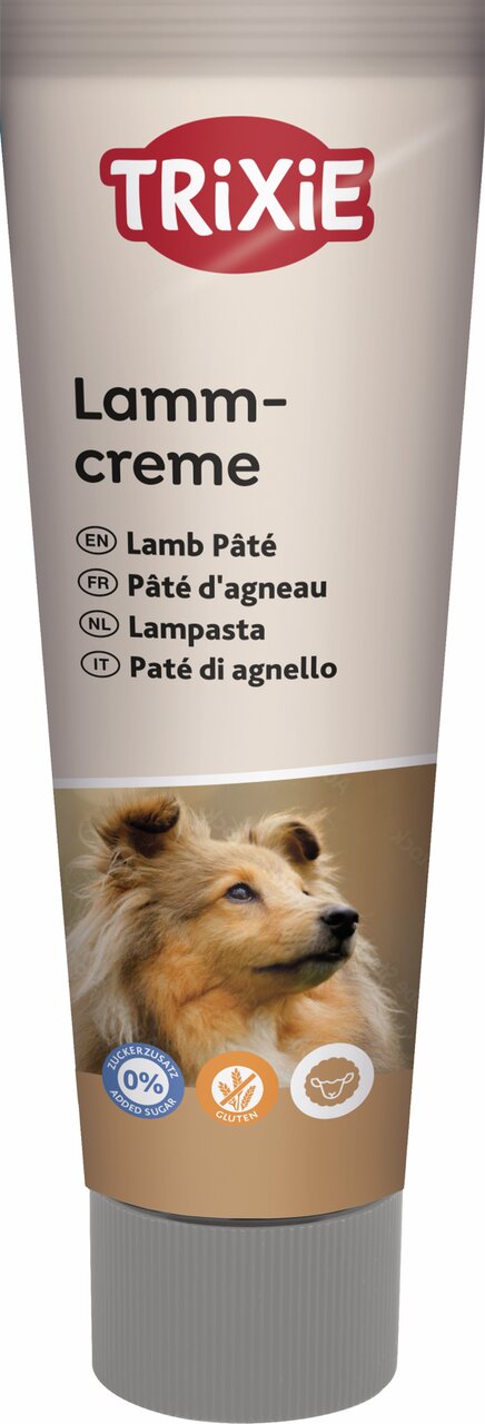 TRIXIE Lammcreme für Hunde, Geschmack Lamm, ohne Zuckerzusatz, glutenfrei, 110 g Tube, ideal für Training oder Belohnung.