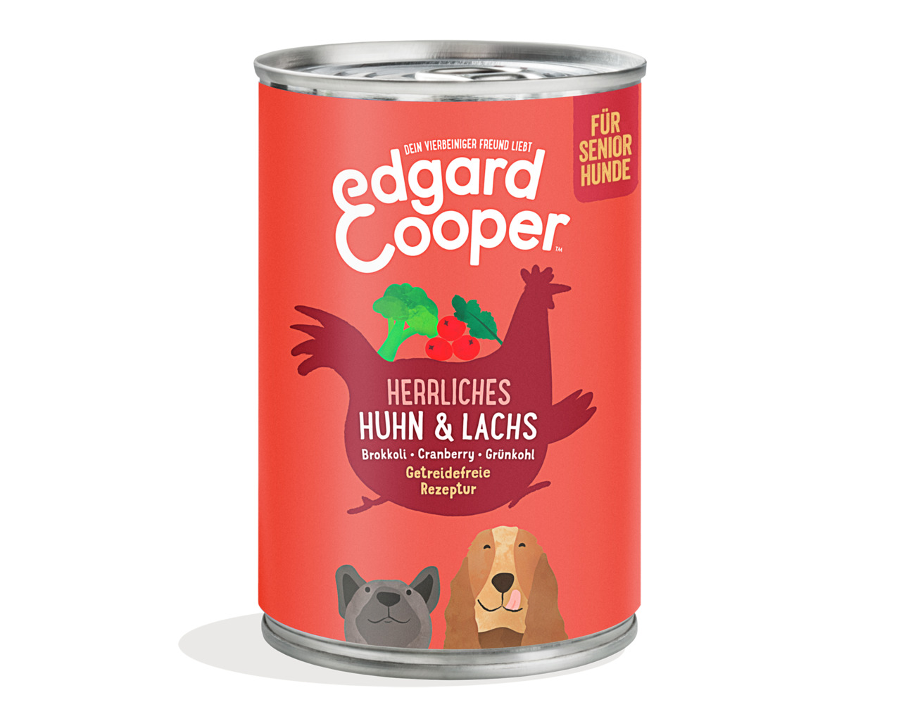 Edgard & Cooper Huhn & Lachs, Senior-Hunde, getreidefrei, mit Brokkoli, Cranberry & Grünkohl, 400g.
