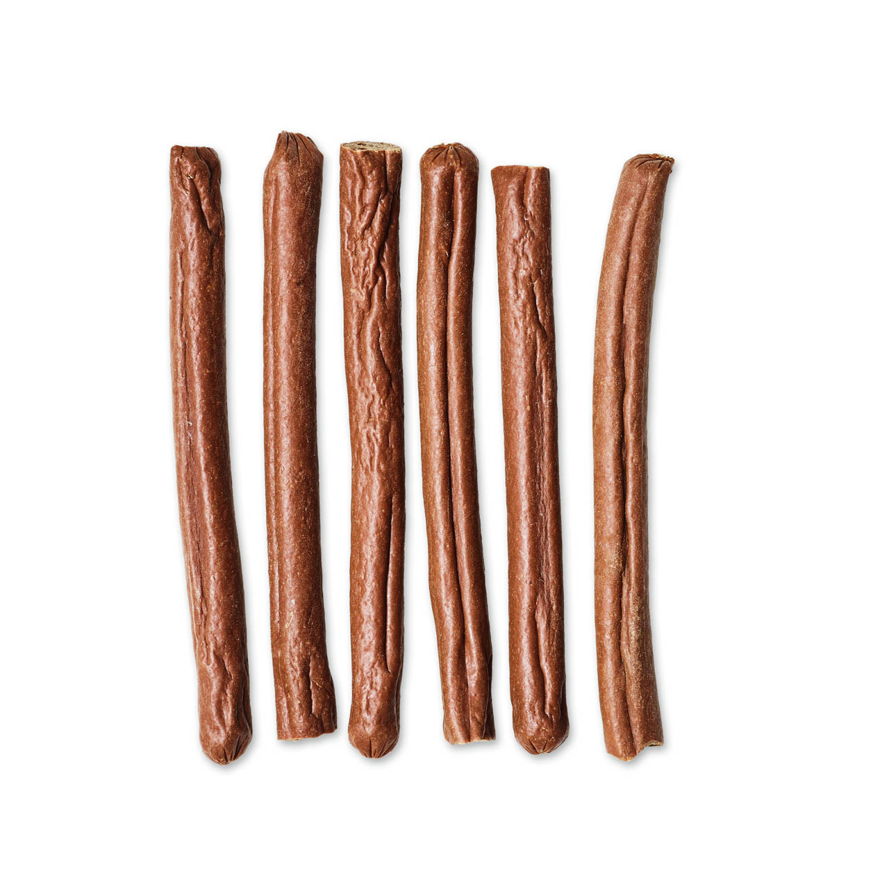 Lottis Häppchen Hundesnack: 6 braune Kaustangen, glatte Oberfläche, ideal als Belohnung/Zwischenmahlzeit.