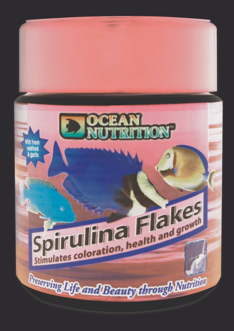 Ocean Nutrition Spirulina Flakes, Futterflocken für Zierfische, mit Meeresfrüchten & Knoblauch, fördert Farbe, Gesundheit & Wachstum, 100 g