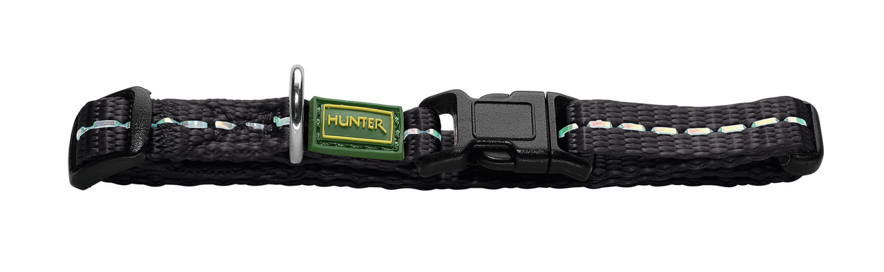 HUNTER Hundehalsband, reflektierende Nähte, für alle Hunde, robust, Klickverschluss, Metallring, grün, Sichtbarkeit, Dunkelheit.