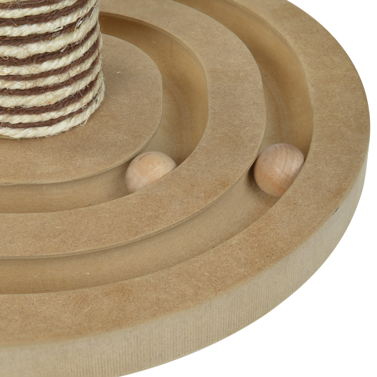 AniOne Kratzspielzeug für Katzen, alle Altersgruppen, Holzplatte mit Vertiefungen, Sisal-Kratzstamm, ideal zur Krallenpflege, Beschäftigung.