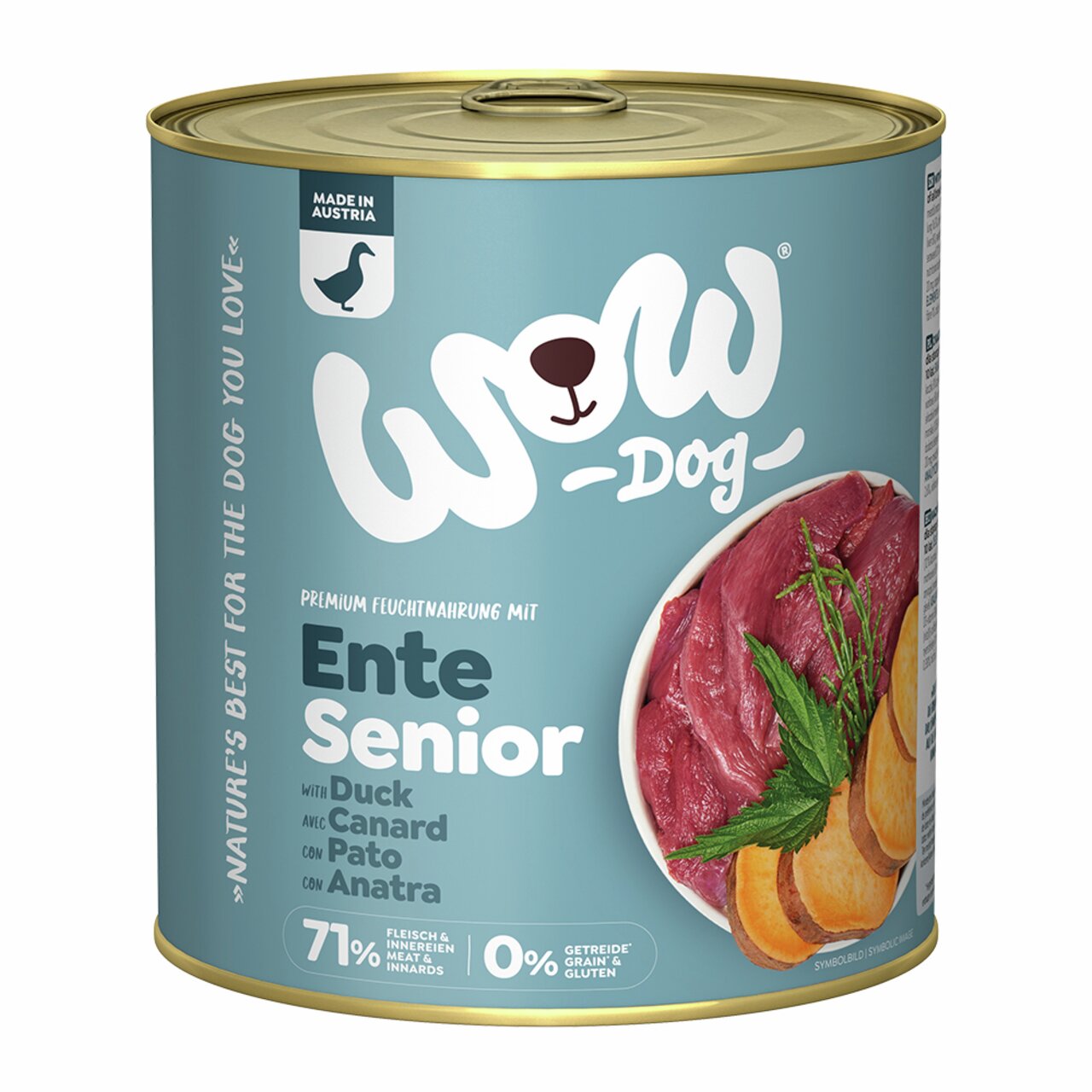WOW DOG Premium Feuchtnahrung, Ente, für Senioren, 400 g, 71 % Fleisch, getreide- & glutenfrei, hergestellt in Österreich.