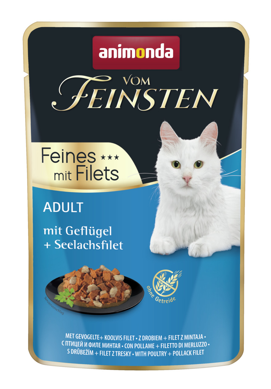 Animonda Vom Feinsten Feines mit Filets, Adult Katzen, Geflügel & Seelachsfilet, ohne Getreide, 100g.