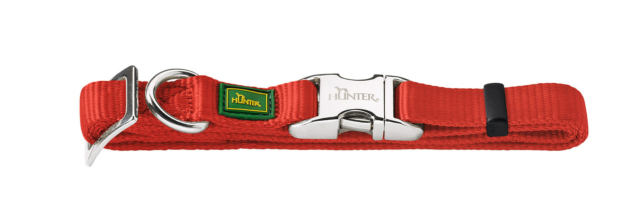 HUNTER Hundehalsband, Nylon, rot, Metallverschluss, Markenlogo grün, für Hunde aller Größen, Komfort & Sicherheit, ideal täglich.