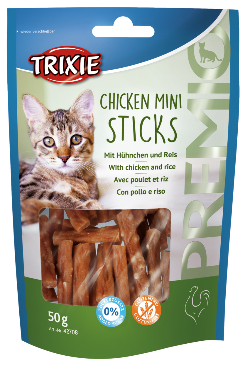 Trixie Premio Chicken Mini Sticks mit Hühnchen und Reis Katzen Snack 50 g