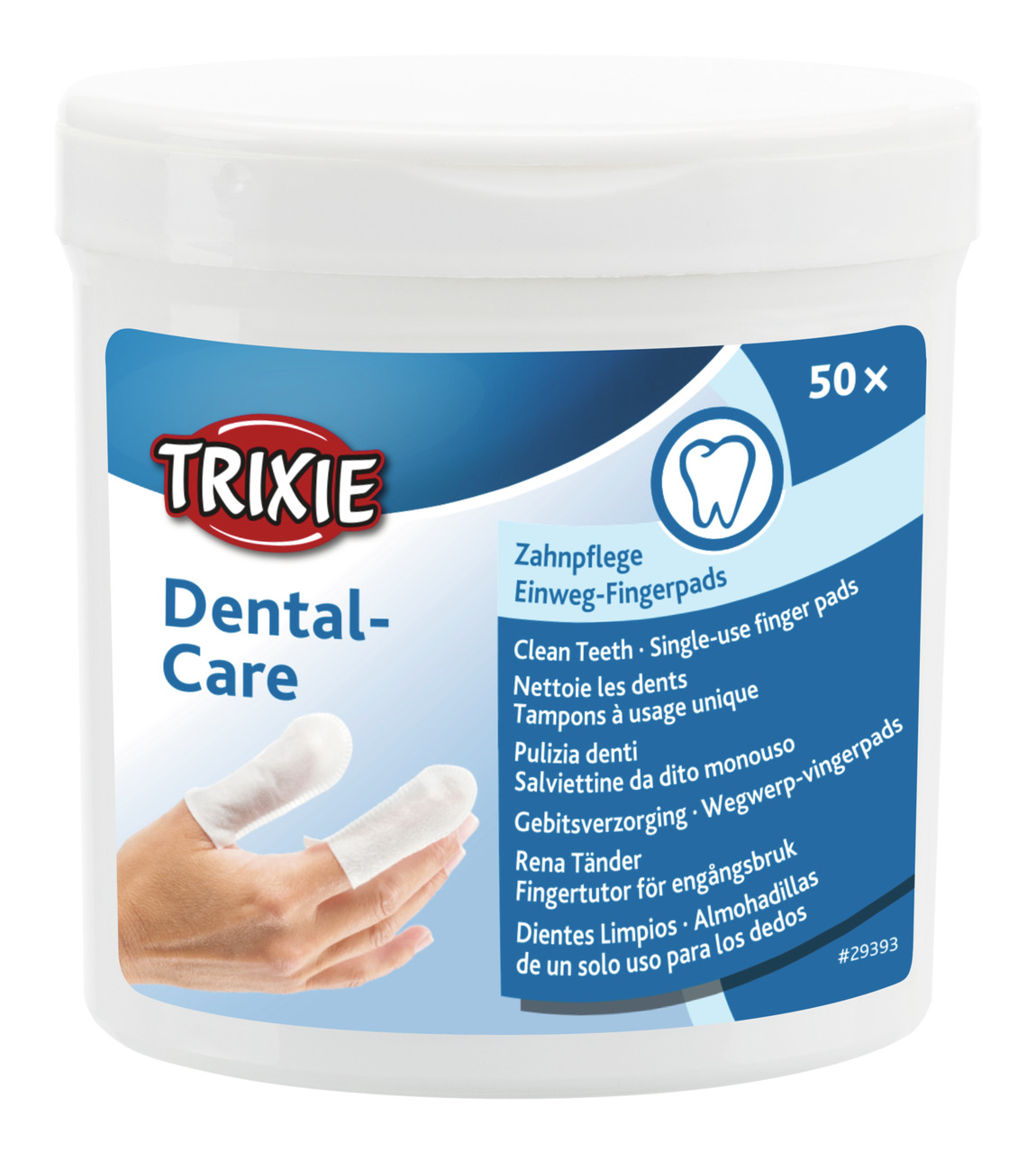 TRIXIE Dental-Care Einweg-Fingerpads, 50 Stk., für Hunde & Katzen, zur Zahnreinigung & Mundhygiene, weiße Kunststoffdose.