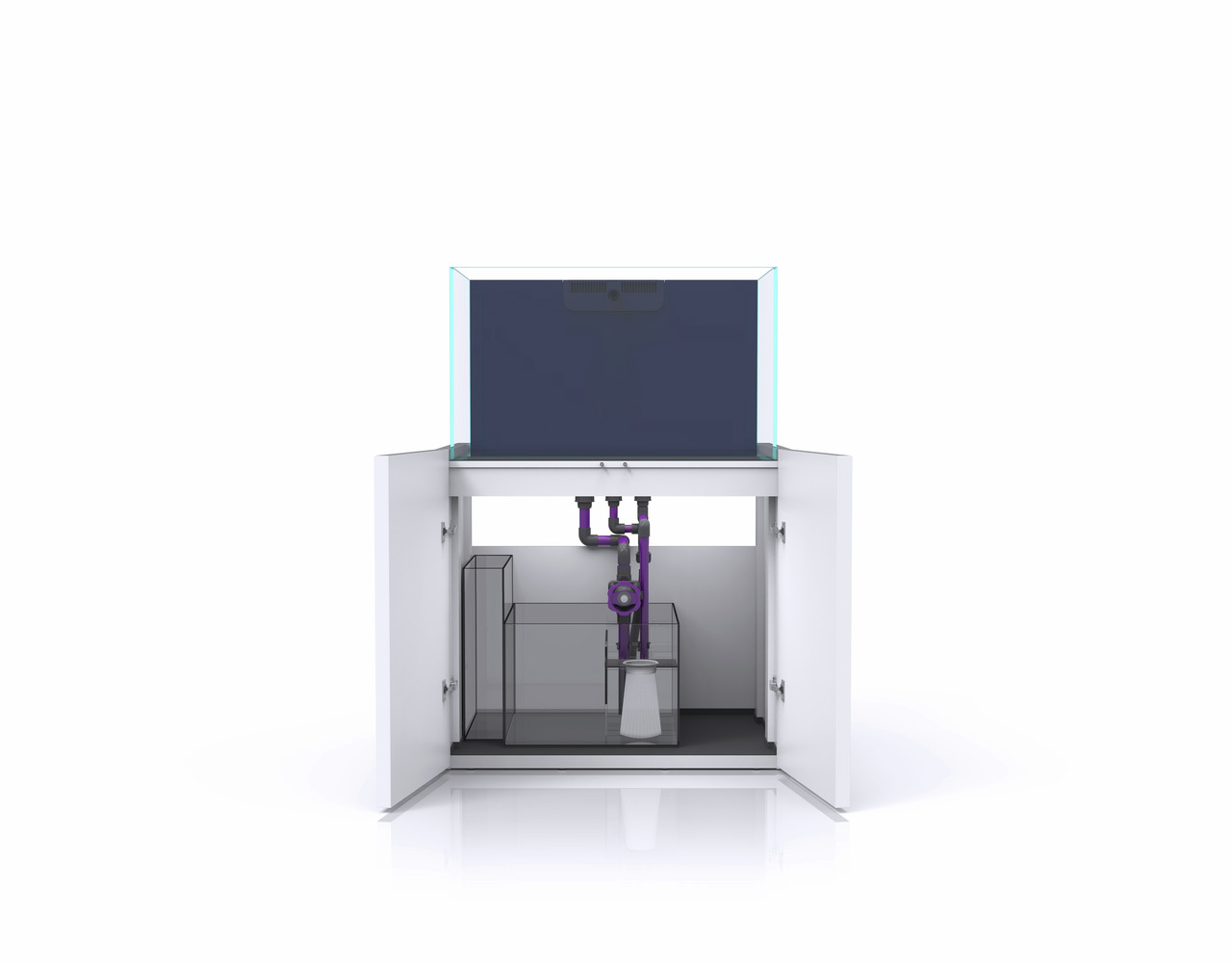 Nyos® OPUS® G2 300 Aquarium-Komplettsystem, Meerwasseraquarium, weißer Unterschrank, Filterbecken, Glas, für Meerestiere.