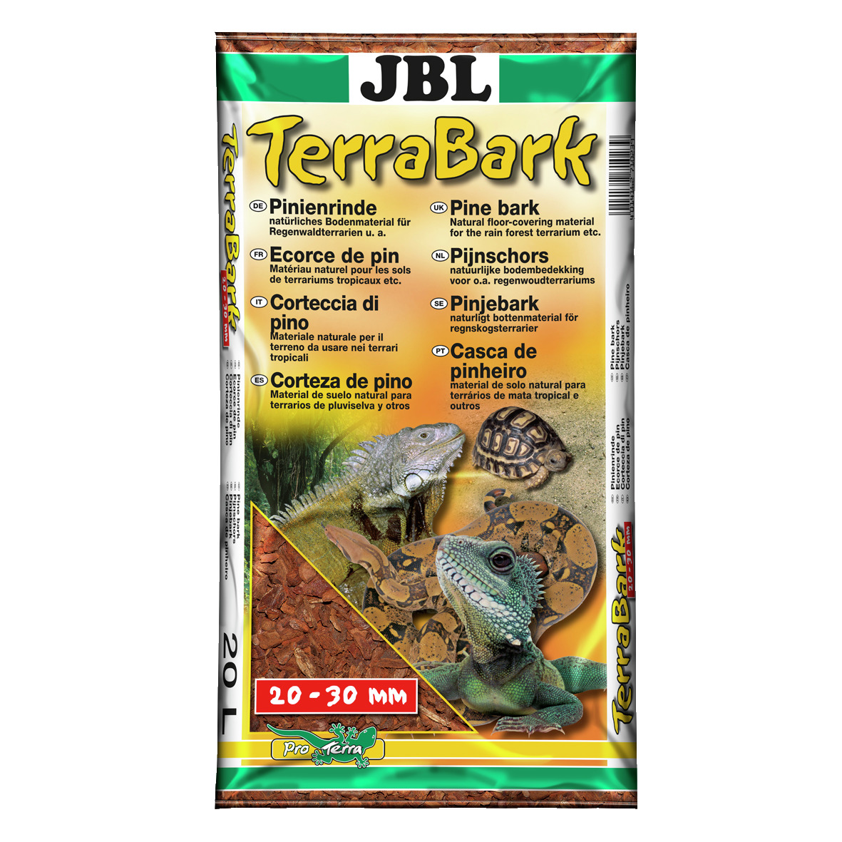 JBL TerraBark, Bodensubstrat aus Pinienrinde, 20 L (20-30 mm), für Reptilien in Regenwaldterrarien, ideal für Echsen, Schlangen, Schildkröten.