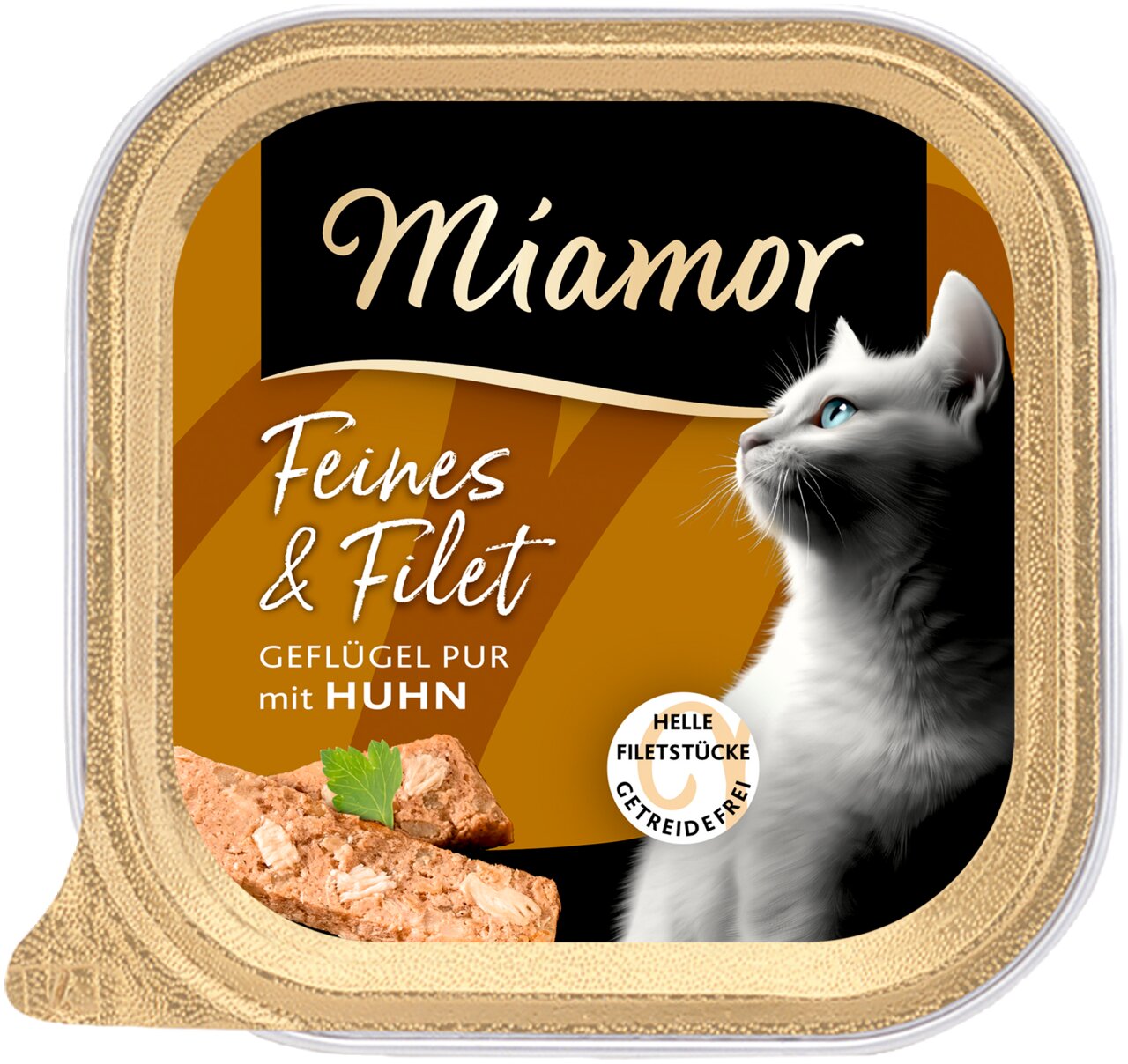 Miamor Feines & Filet Geflügel pur mit Huhn für Katzen, helle Filetstücke, getreidefrei, 100 g Schale.