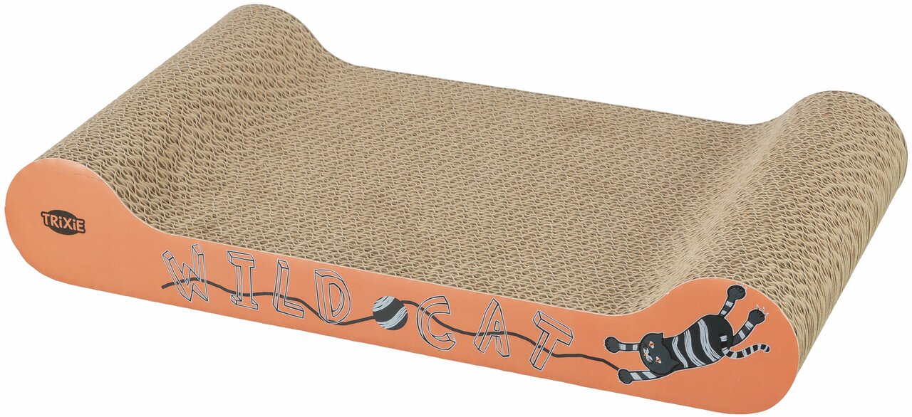 TRIXIE Kratzmöbel für Katzen aus Wellpappe, mit Aufdruck "Wild Cat", ideal zum Kratzen und Spielen, Maße ca. 49 × 21 × 15 cm.