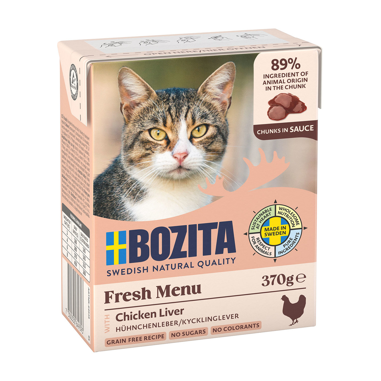 Bozita Fresh Menu Katzenfutter Hühnerleber, 370 g, 89 % Fleisch tierischen Ursprungs, getreidefrei, ohne Zucker/Farbstoffe, aus Schweden.