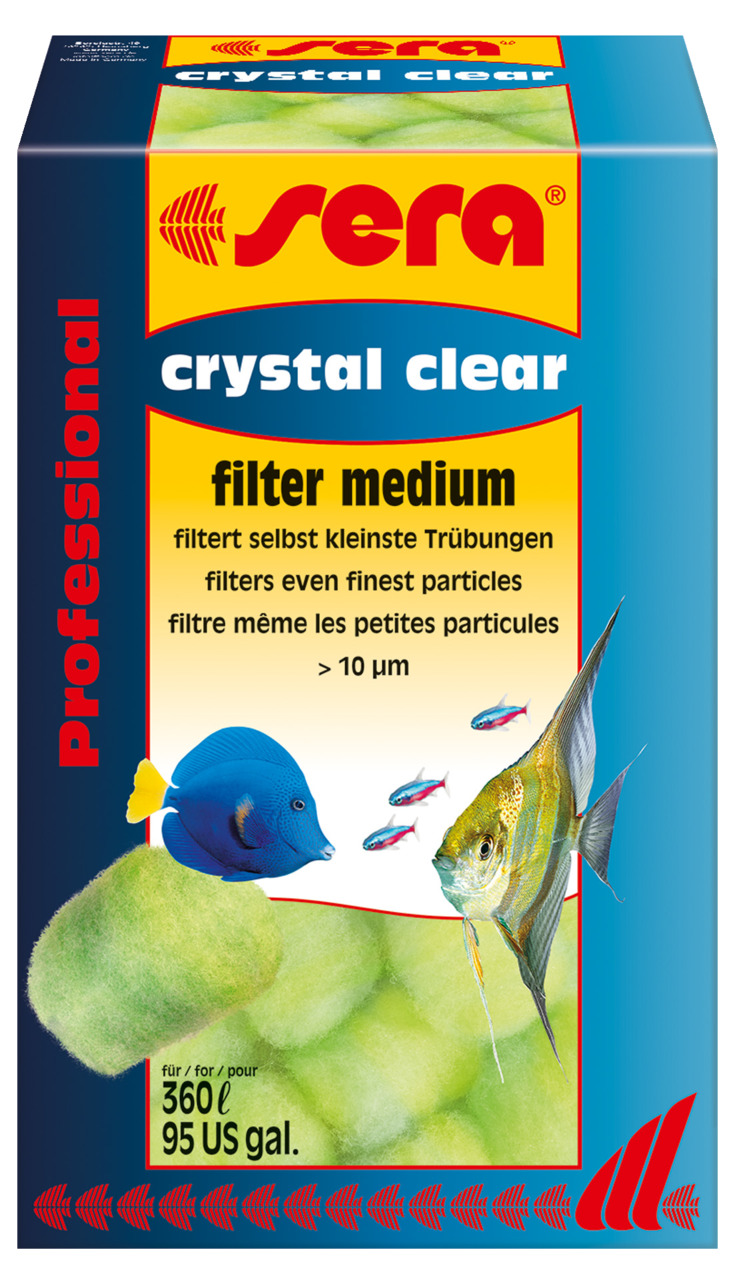 sera crystal clear Filtermedium, für Aquarien, entfernt Trübungen >10 Mikrometer, Volumen: 360 l, abgebildet: Fische, Filtermaterial.