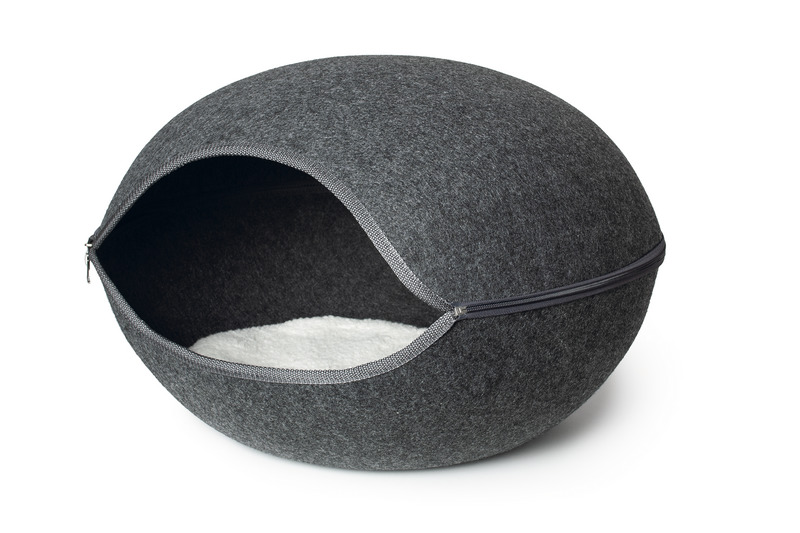 Karlie Katzenhöhle "Cave", für Katzen, dunkelgrauer Filz, weißes Innenkissen, gemütlich, mit Reißverschluss, ideal für Ruhephasen.
