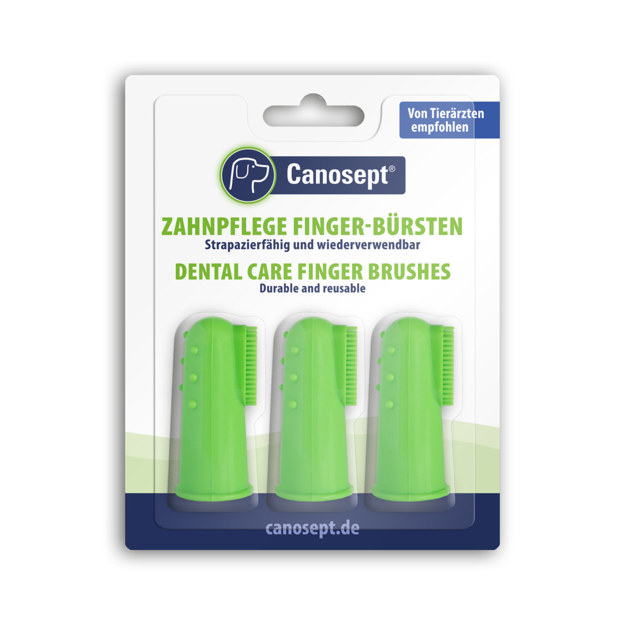 Canosept Zahnpflege Finger-Bürsten, 3 Stk., für Hunde, grün, strapazierfähig, wiederverwendbar, empfohlen von Tierärzten.