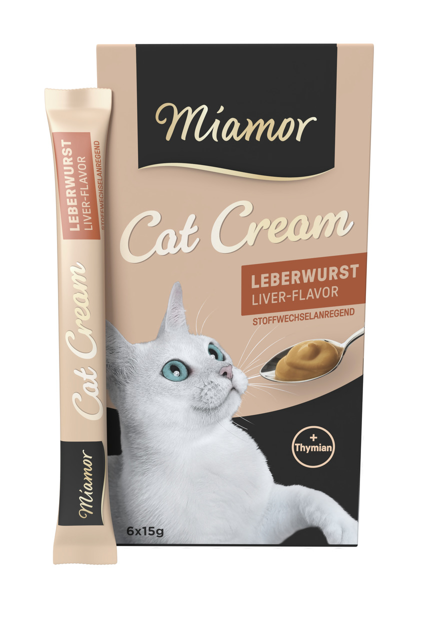 Miamor Cat Cream, Leberwurst+Thymian, für Katzen, stoffwechselanregend, 6x15g.
