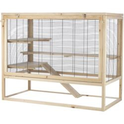 TRIXIE Kleintierkäfig Natura, für Kaninchen/Meerschweinchen, Holz+Metall, geräumig, mit Rampe+Ebenen, artgerechte Haltung.
