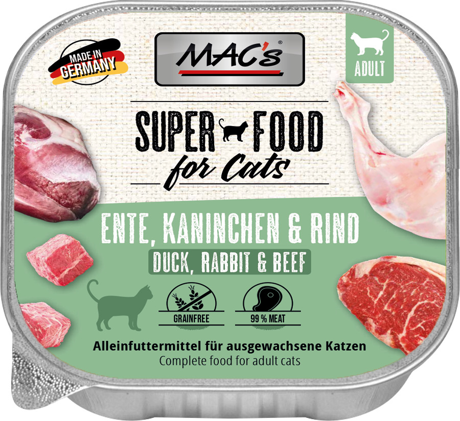 Mac's Adult Ente, Kaninchen & Rind Katzen Nassfutter 100 g