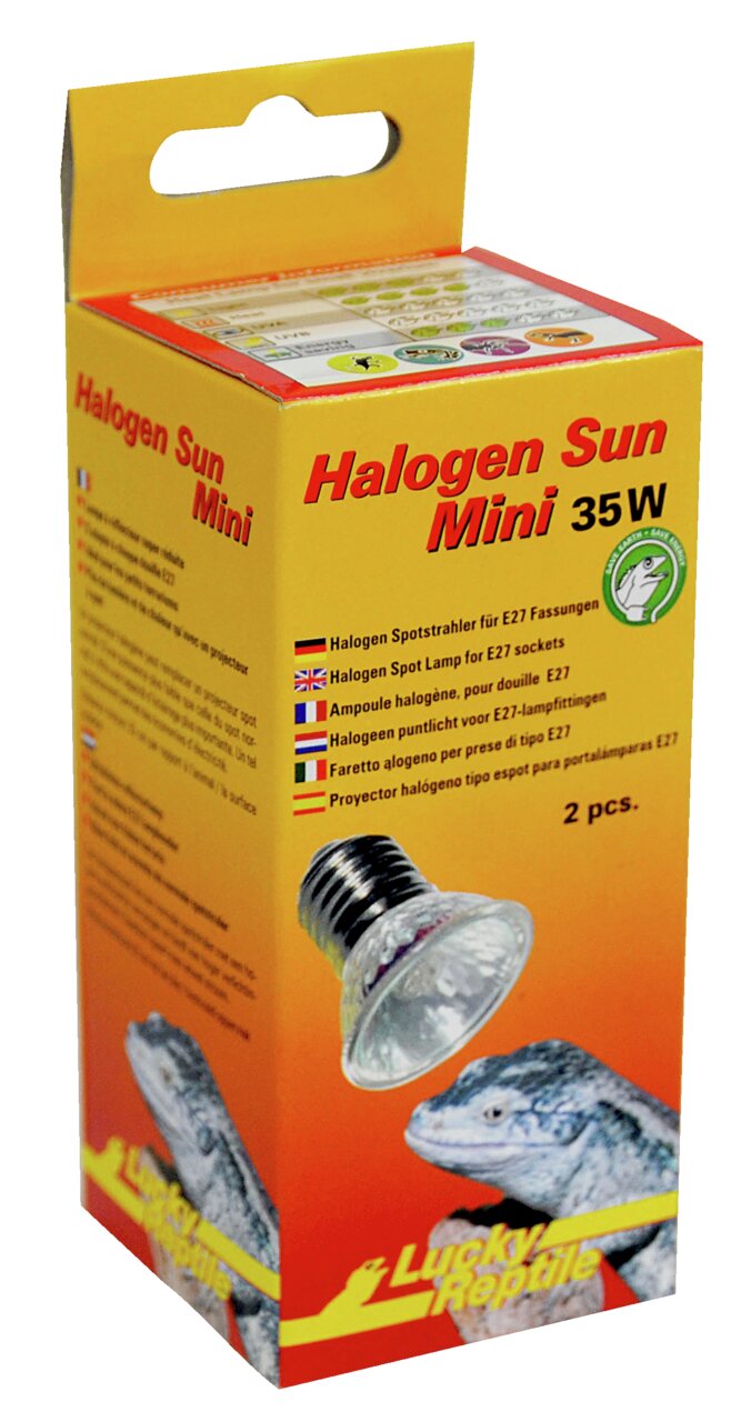 Lucky Reptile Halogen Sun Mini 35W, Zielgruppe: Reptilien, 2 Stück, für E27 Fassung, optimiert für Terrarienbeleuchtung.