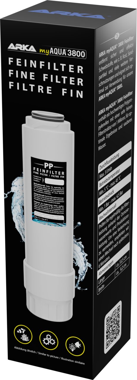 ARKA myAQUA 3800 Feinfilter PP für Umkehrosmoseanlagen, Sedimentfilter 5 Mikron, verbessert Wasserqualität, 1 Stück.