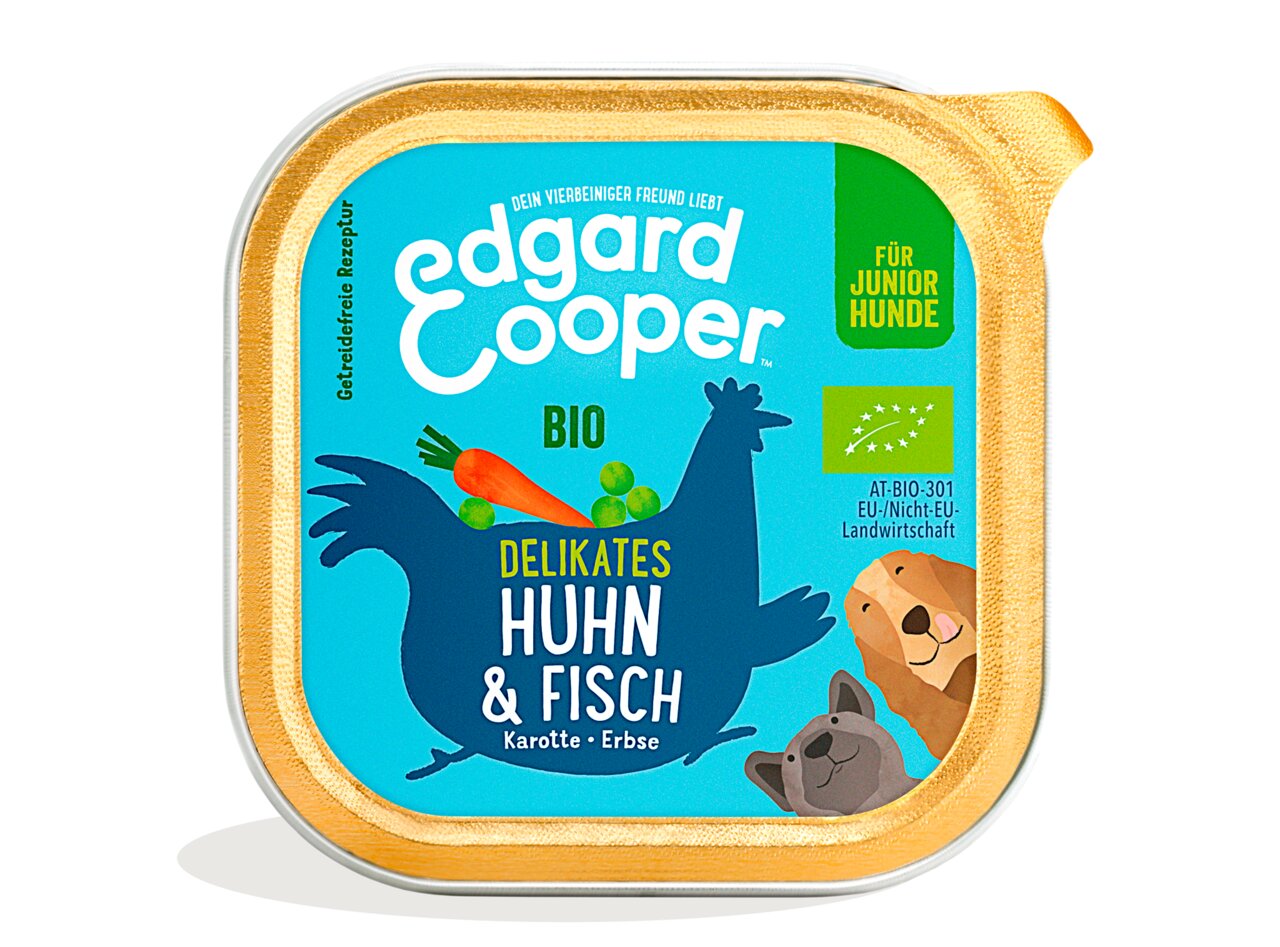 Edgard & Cooper Bio-Nassfutter Junior-Hunde, Huhn & Fisch, Karotte & Erbse, getreidefrei, EU-Bio, 125g.