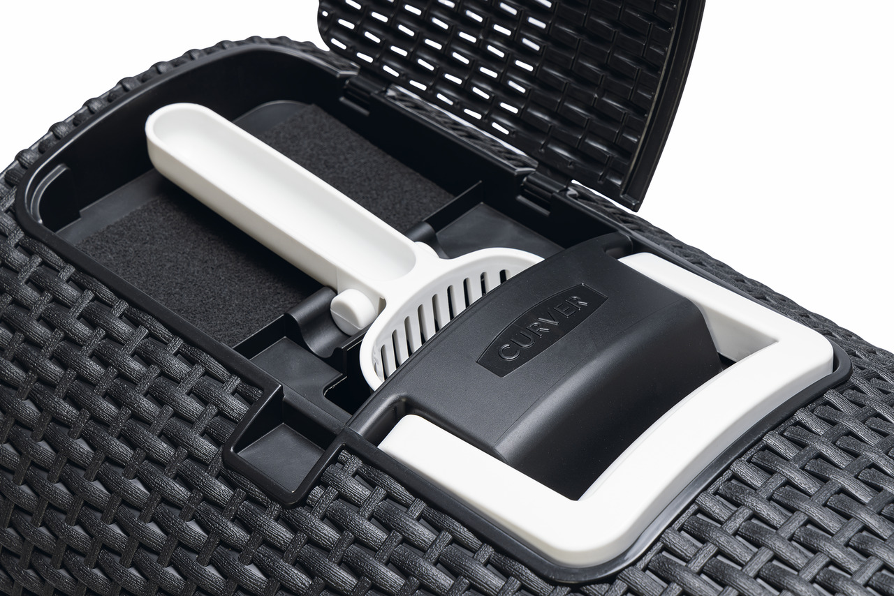 Curver Katzentoilette, schwarz, mit Zubehör (Streuschaufel, Fach), für Katzenhalter, modernes Design, hygienisch & praktisch.