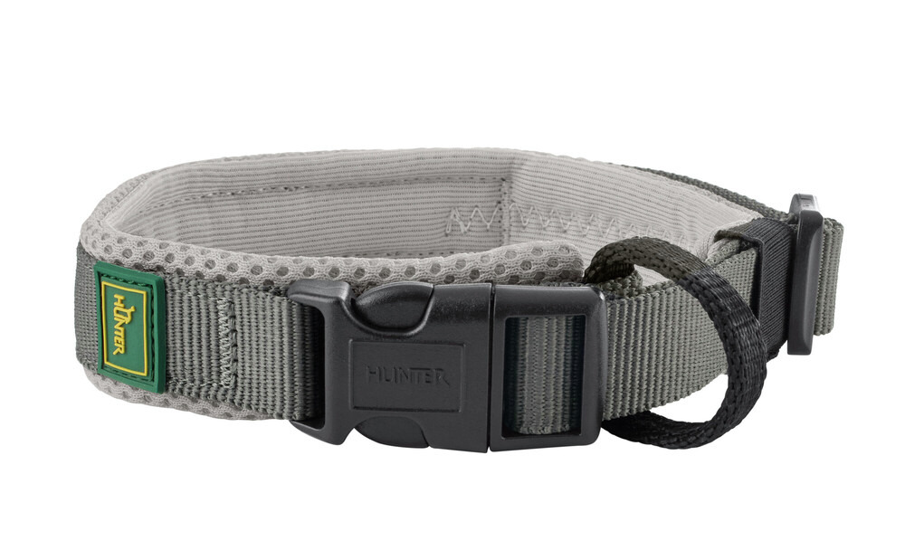 HUNTER Hundehalsband Hilo, Grau, atmungsaktives Mesh, für Hunde, mit Klickverschluss & reflektierenden Elementen, hoher Komfort.