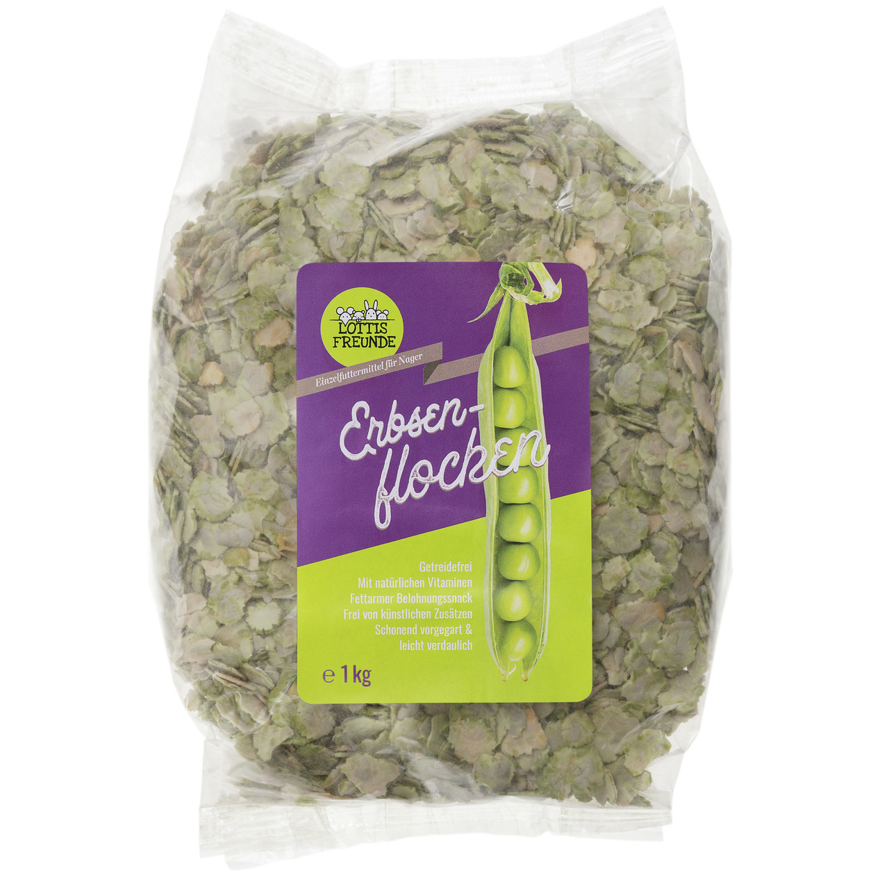 Lottis Freunde Erbsenflocken, 1 kg, für Nager: getreidefrei, fettarm, leicht verdaulich, natürliche Vitamine, ohne künstl. Zusätze.
