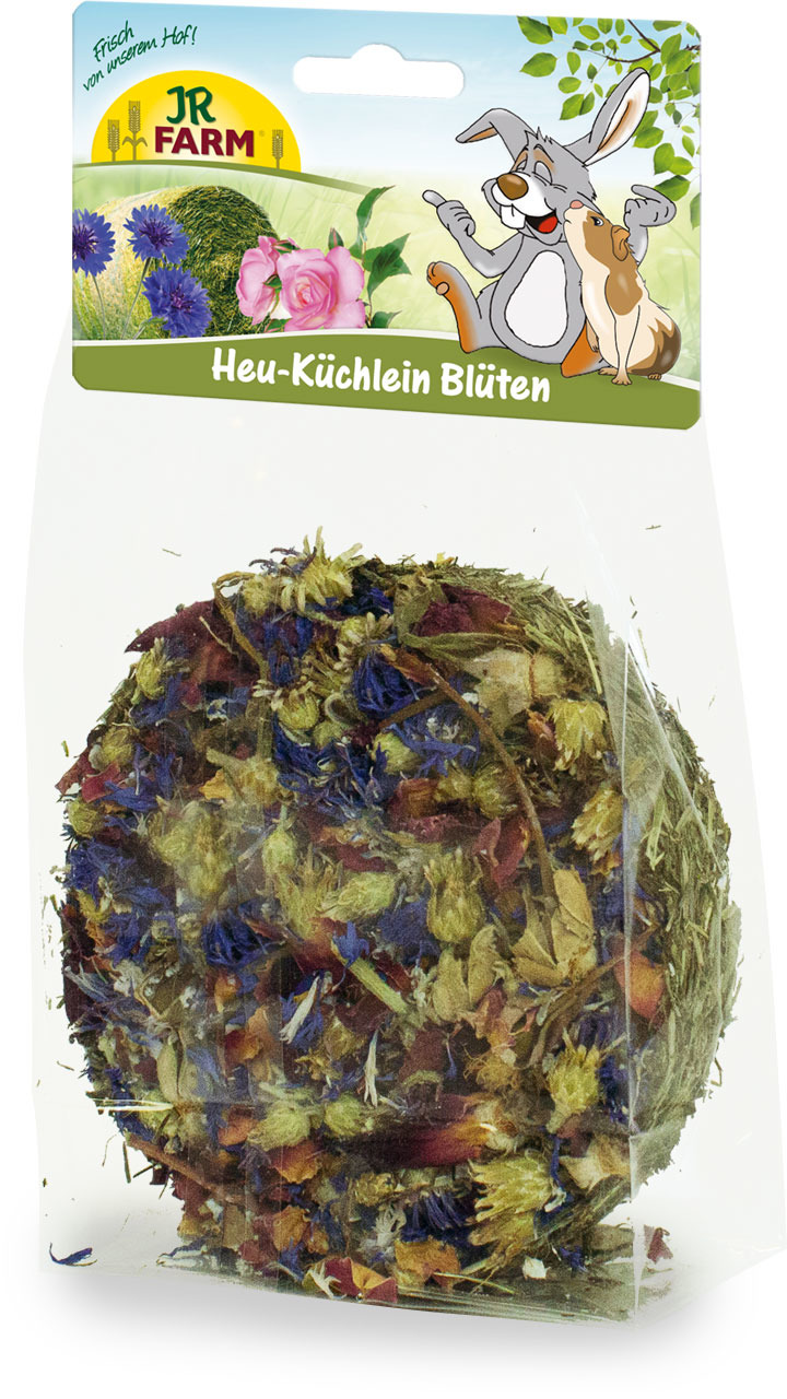 JR FARM Heu-Küchlein Blüten, Ergänzungsfutter f. Kleintiere (Kaninchen, Meerschweinchen), Heu+Blüten, gesunde Beschäftigung.