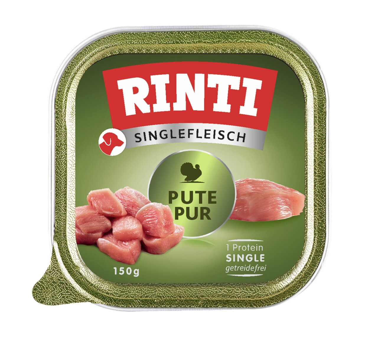 RINTI Singlefleisch Pute Pur, Hundefutter für Hunde, Geschmacksrichtung Pute, getreidefrei, 150 g.