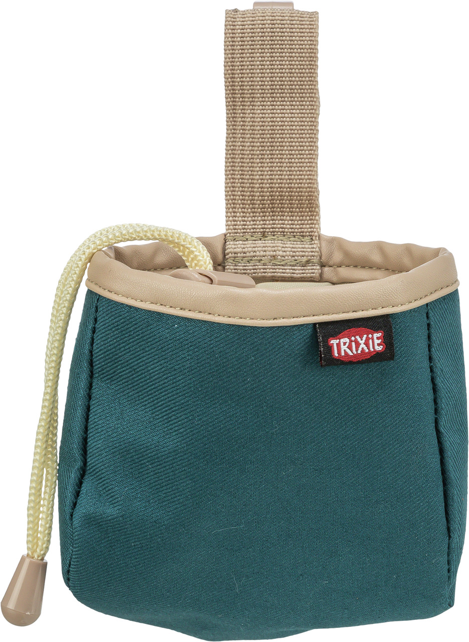 TRIXIE Leckerlibeutel für Hunde, grün/beige, robust, tragbar, ideal für Training/Spaziergänge, mit Schlaufe.