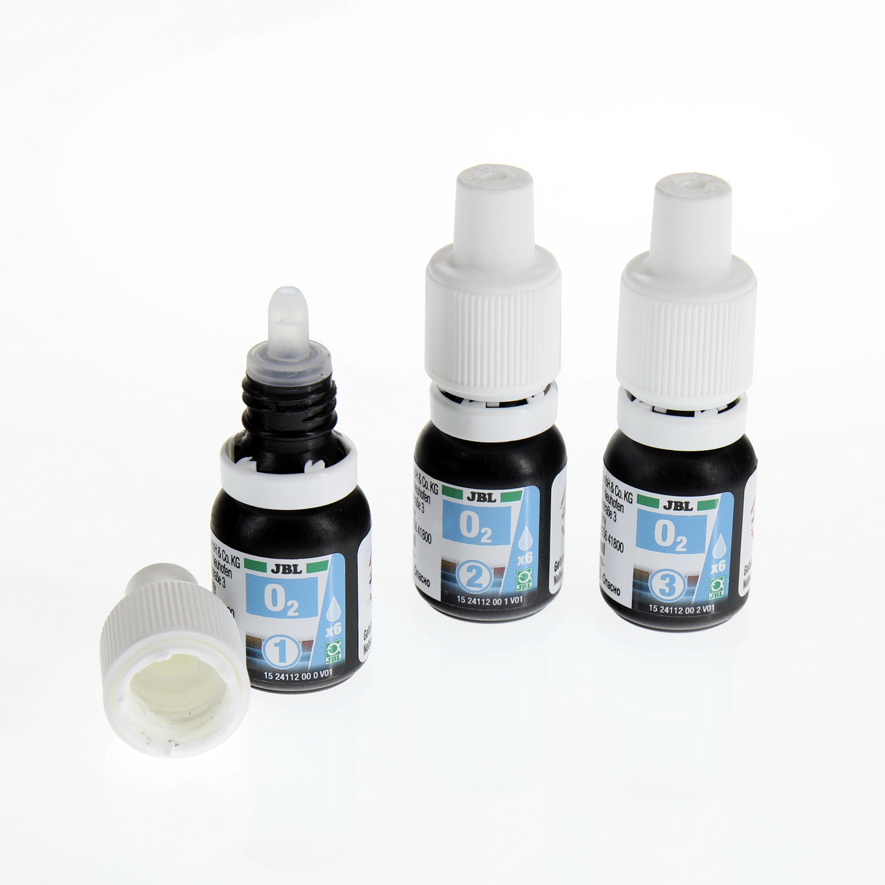 JBL O2 Sauerstoff-Test, für Aquarienbesitzer & Fischliebhaber, präzise Messung des O2-Gehalts, 3 Flaschen mit Pipette.