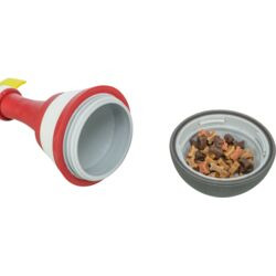 TRIXIE Dog Activity Snack-Schleuder, interaktives Spielzeug f. Hunde, rot-weiße Schleuder + grauer Napf m. Snacks, f. Hundehalter.