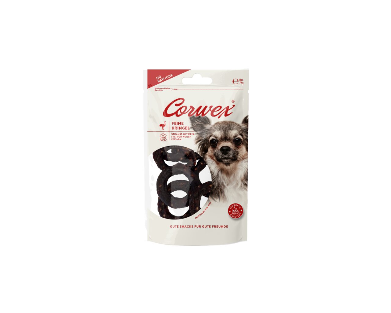 Corwex Feine Kringel für Hunde, Geschmacksrichtung Strauß, mit Reis, ohne Weizen