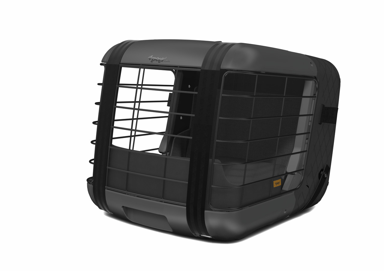 4pets ProLine Hundetransportbox: Sicherer Transport f. Hunde im Auto, robust, schwarz, Gitter f. Belüftung, f. Hundebesitzer.